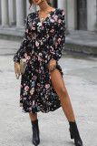 Long Sleeved Floral V-Neck Dress