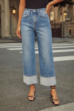 Fashionable Loose Cropped Pants Washed High Denim Jeans