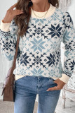 Printed Round Neck Long Sleeved Knitted Sweater