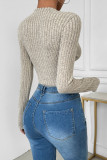 Solid Color Long Sleeved V-Neck Jumpsuit