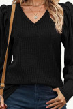 V-Neck Knitted Long Sleeved Shirt