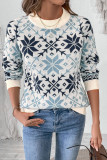 Printed Round Neck Long Sleeved Knitted Sweater