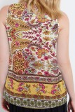 Retro Print V neck Tie Sleeveless Tops