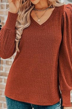 V-Neck Knitted Long Sleeved Shirt