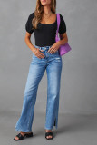 High Waisted Split Straight Leg Elastic Jeans