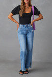 High Waisted Split Straight Leg Elastic Jeans