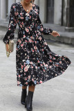 Long Sleeved Floral V-Neck Dress