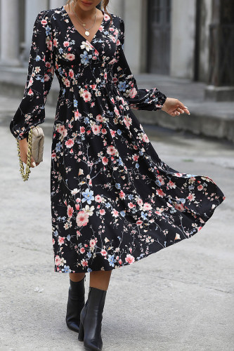 Long Sleeved Floral V-Neck Dress