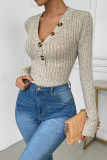 Solid Color Long Sleeved V-Neck Jumpsuit