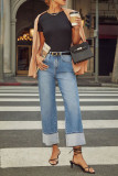 Fashionable Loose Cropped Pants Washed High Denim Jeans