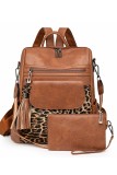 Leopard Patchwork PU Leather Functional Backpack