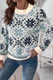 Printed Round Neck Long Sleeved Knitted Sweater