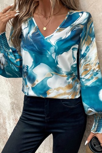 Chic V neck Lantern Sleeve Blouse