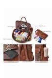 Leopard Patchwork PU Leather Functional Backpack