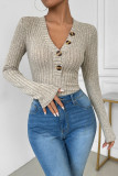 Solid Color Long Sleeved V-Neck Jumpsuit