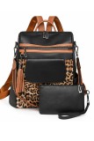 Leopard Patchwork PU Leather Functional Backpack