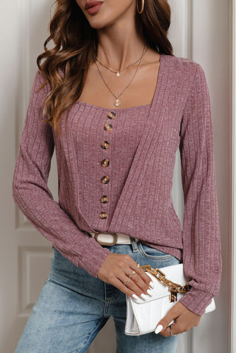 Square Neck French Long Sleeved Knitted T-Shirt