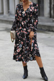Long Sleeved Floral V-Neck Dress