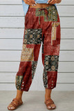 Cotton Linen High Waisted Retro Printed Pants