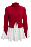 Irregular Ruffled High Neck Patchwork Shirt