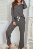 Waffle Long Sleeved Long Pants Pajamas Two-Piece Set
