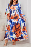 Loose Print V-Neck High Waisted Dress