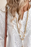 Loose V-Neck Embroidered Flared Sleeve Lace Chiffon Shirt