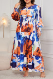 Loose Print V-Neck High Waisted Dress