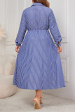 Large Size Striped Long Sleeved Waist Tie Shirt Dress