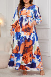 Loose Print V-Neck High Waisted Dress