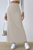 High Waisted Side Slit Knitted Solid Color Skirt