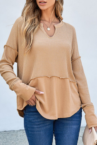 Waffle V Neck Long Sleeved Tops