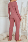 Waffle Long Sleeved Long Pants Pajamas Two-Piece Set