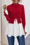 Irregular Ruffled High Neck Patchwork Shirt