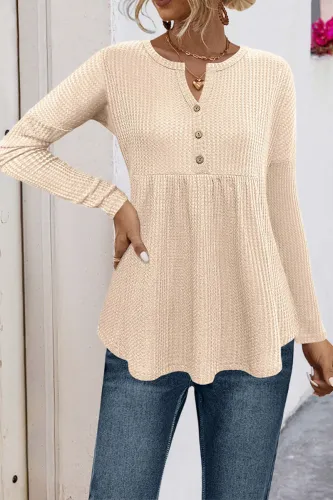 Solid Color Long Sleeved V-Neck Knitted Top