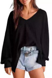 Waffle Lantern Sleeve V-Neck Shirt