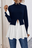 Irregular Ruffled High Neck Patchwork Shirt