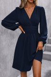 Lantern Sleeve V Neck Long Sleeve Dress