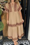 Plus Size V neck Puff Sleeve Casual Dress