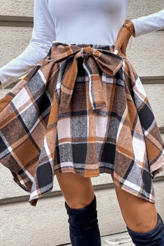 Woolen Plaid Waist Tie Skirt
