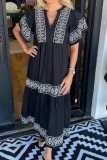 Plus Size V neck Puff Sleeve Casual Dress