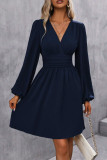 Lantern Sleeve V Neck Long Sleeve Dress
