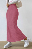 High Waisted Side Slit Knitted Solid Color Skirt