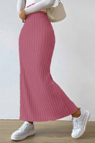 High Waisted Side Slit Knitted Solid Color Skirt