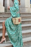 V neck Print Batwing Maxi Dress