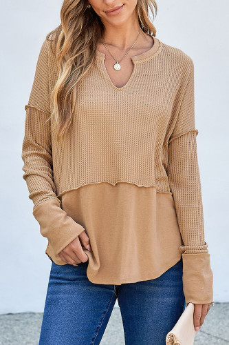 Waffle V Neck Long Sleeved Tops