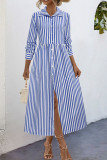 Striped Long Sleeved Button Shirt Dress