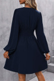 Lantern Sleeve V Neck Long Sleeve Dress