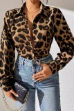 Leopard Long Sleeve Waist Tie Shirt