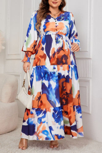 Loose Print V-Neck High Waisted Dress